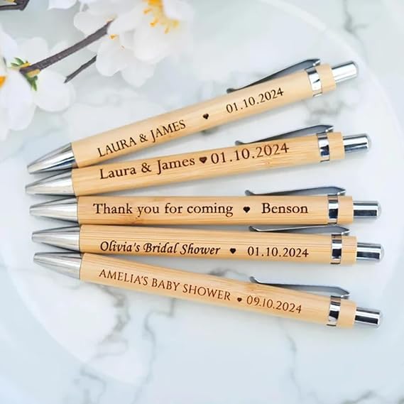 mxn Personalized Ballpoint Pens Engraved,Custom Name Bamboo Pens Bulk with Black Ink Writing 1.0,for Wedding Favors,teacher Gifts,Men,Women,Business,Family,Customized Gifts (80pcs), MX24629-1
