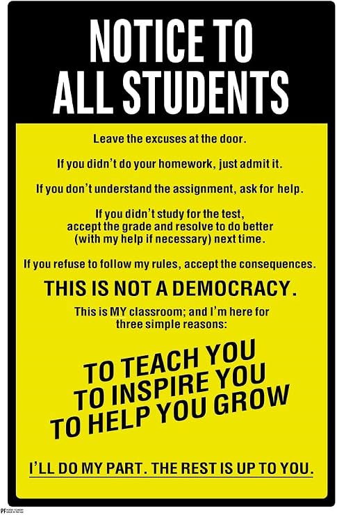 Classroom Rules Poster High School Supplies For Teachers Yellow Criminal Justice Decor Cool Wall Art Print Poster 12x18