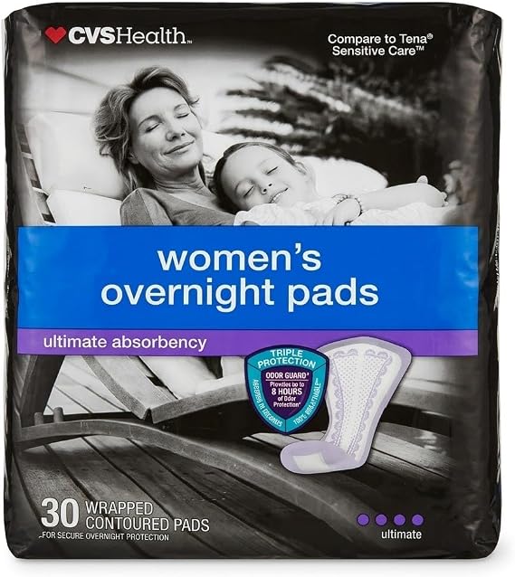 CVS Ultimate Absorbency Women's Overnight Pads, 30 Count | Maximum Absorbency