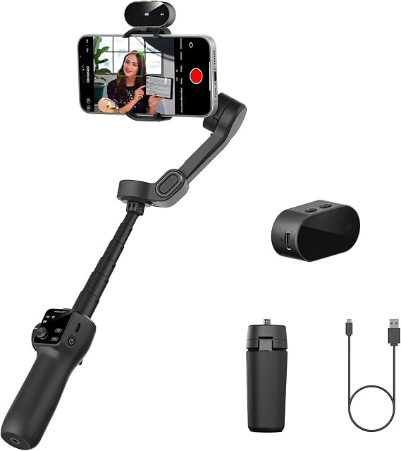 AOCHUAN Gimbal Stabilizer for iPhone with AI Module, No APP(Smart V8 AI) | Phone Gimbal with Face Tracking, Built-in 7.8 Ft Extension Rod, Ideal for Tiktok, and Hands-Free Content Creation(Black)