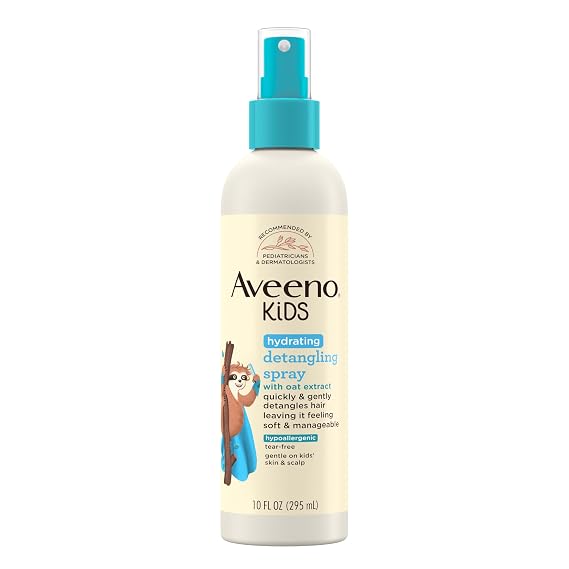 Aveeno Kids Hydrating Hair Detangler Spray, 10 fl. oz | Quickly Detangles Hair, Oat Extract, Tear-Free, Gentle on Sensitive Skin & Scalp