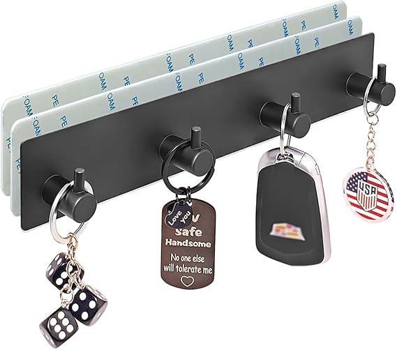 StrugDeas Key Holder for Wall with 2 Self-Adhesive Tapes, Black