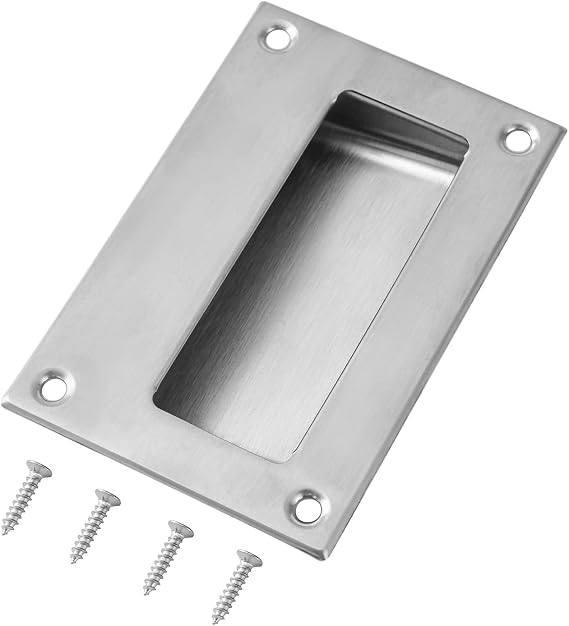 Stainless Steel Concealed Recessed Pulls Handles, 5" x 3-1/4" Brushed Nickel Rectangular Hidden Flush Pulls, Finger Insert Sliding Door Handle