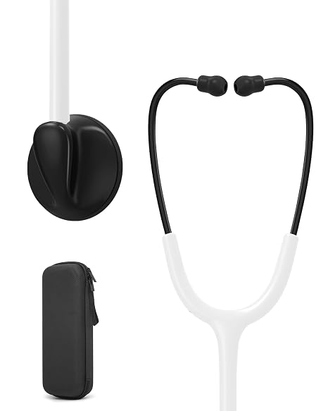 Single Head Stethoscope with Case for Nurse/Nursing School Students | White Tube Essential Estetoscopio for Medical BP Monitoring & Home Use, with Accessories Name Tag