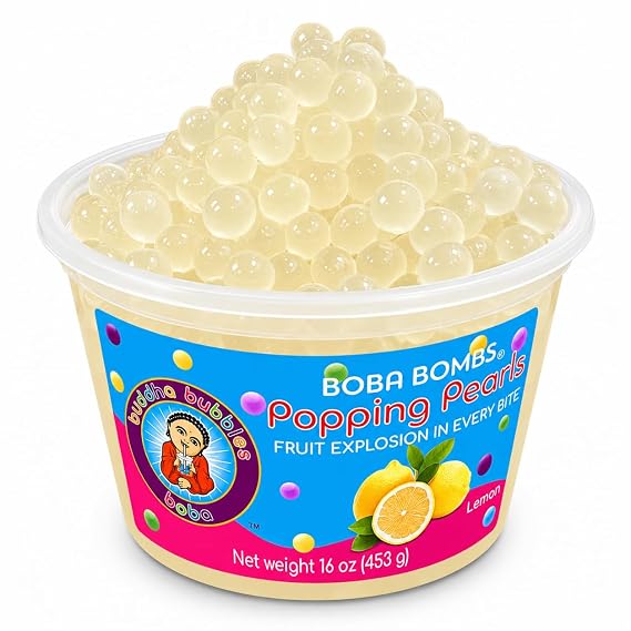 Premium Popping/Bursting Boba Pearls/Boba Bombs/Dessert Topping by Buddha Bubbles Boba (Lemon Popping Pearls)