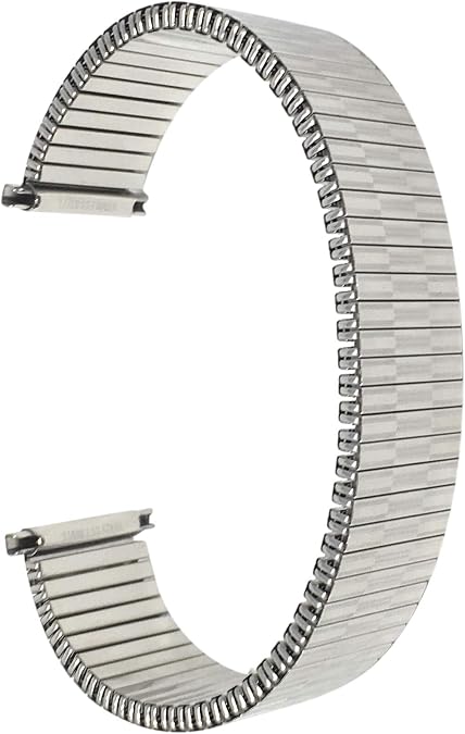 Bandini Stainless Steel Stretch Watch Band, Straight End, Metal Expansion Strap, No Buckle - Silver, Silver/Gold Tone - 10mm, 11mm, 12mm, 13mm, 14mm, 18mm, 19mm, 20mm, 21mm, 22mm