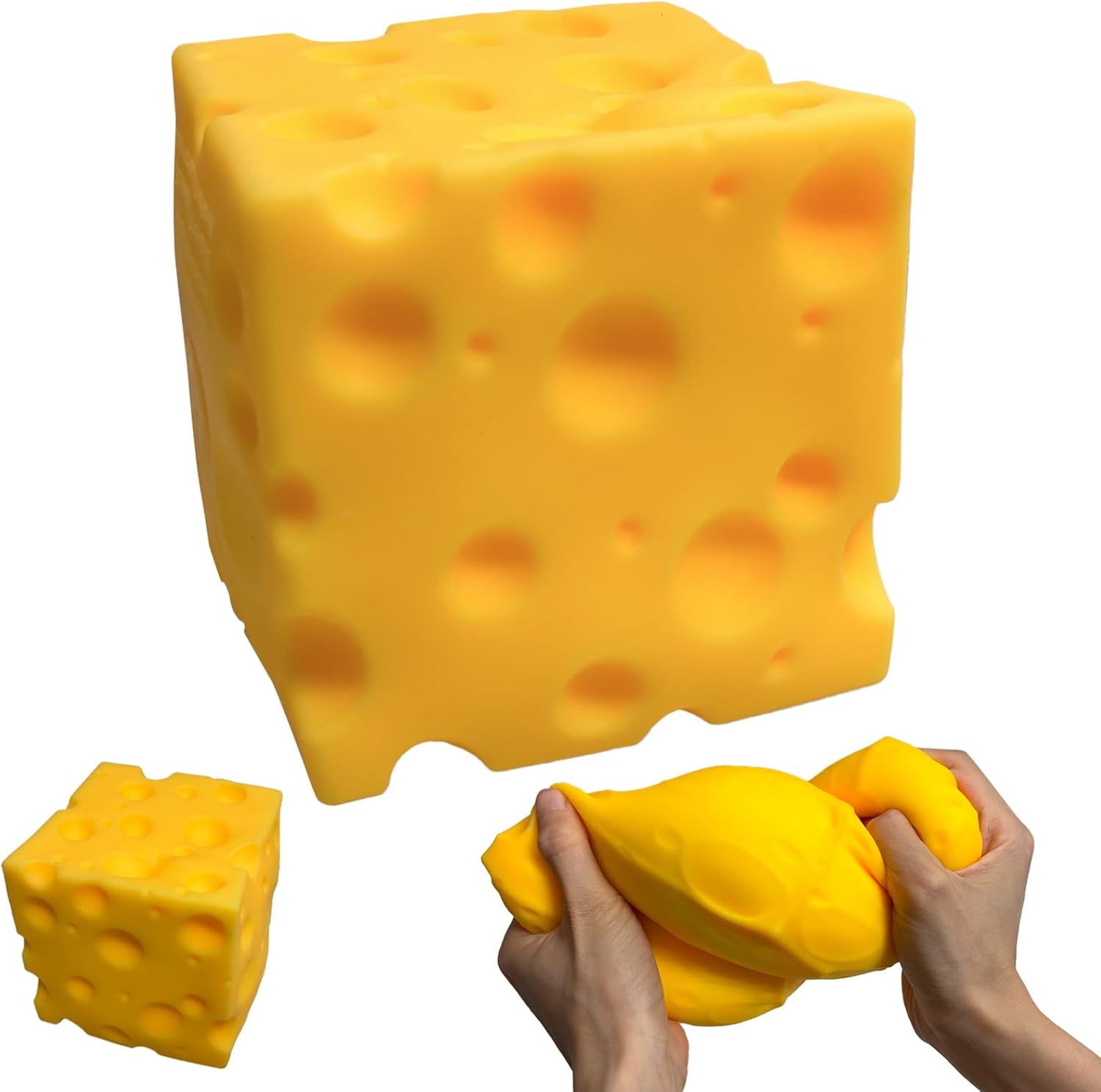 10cm Giant Cheese Squishy Toy, Soft Cheese Squishy Stress Relief Block Jumbo Cheese Squishy Portable Decompression Sensory Toy Anxiety Relief Calming Fidget Toy for Kids Adults Office Home