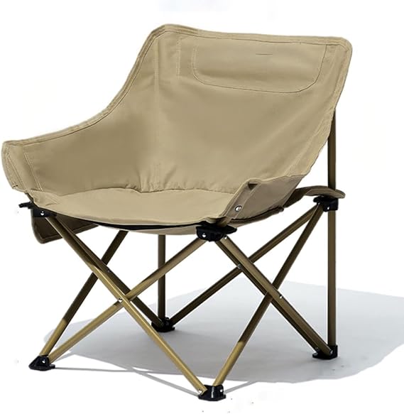 Portable Folding Camping Chair Folding Outdoor Chair Foldable Chair for Camping, Picnic, Lawn, Beach,Barbeques,Travel,and Fishing,Folding Chair with Side Pocket (Color : Khaki)