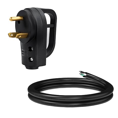 30 Amp RV Replacement Plug ETL Listed 125 Volt Heavy Duty Male NEMA TT-30P with 10 Gauge 3 Conductor Wire SJTW Outdoor Extension Power Cable 3FT