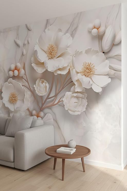 3D Duvar Kağıdı Kış Gülü - Ev Dekorasyonu Salon-Mutfak-Yatak Odası Duvar Paneli, 225 x 200