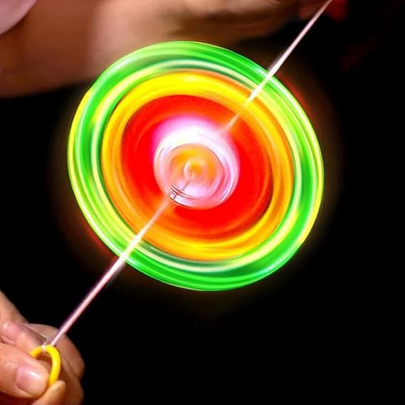 Multicolor Flywheel Spinning Toy Spinner Fidget Light Rainbow Lightshow Orbital Flash Novelty Toys Gift Pull Line Flashing Glow in The Dark Wheel Colorful Glow Up Spinning Tops