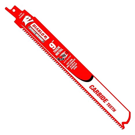 Diablo Steel Demon Carbide Teeth Reciprocating Saw Blades | 9" Length, 8 TPI, 3-Pack - For Thick Metal Cutting - TiCo Hi-Density Carbide, Perma-SHIELD Non-stick Coating - DS0908CF3