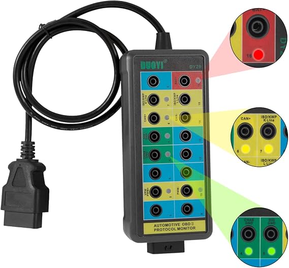 DUOYI OBD2 Breakout Box Can Bus Breakout Box with LED Light Auto OBDII Protocol Detector 16-Pin OBD2 Breaker Box Automotive Electrical Diagnostic Tools Can Bus Analyzer with 35inch Cable