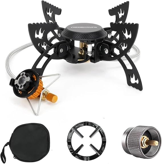Backpacking Stove Camp Burner Portable Camping Stove,Portable Butane Stove Small Propane Stove Isobutane Stove, Portable StoveInclude Propane To Butane Adapter Wok Stand, black