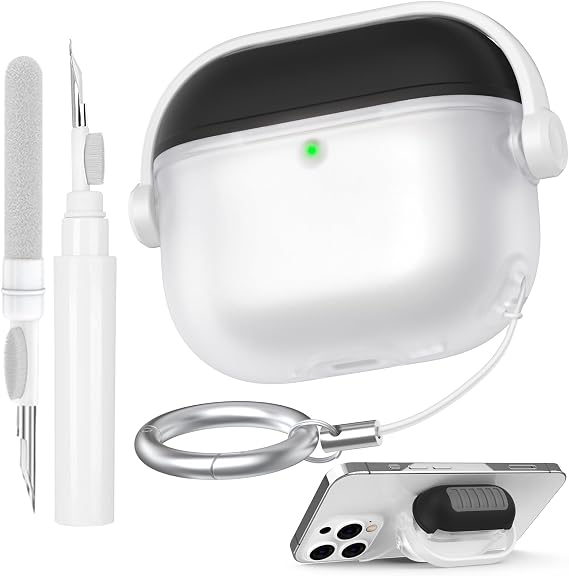 AhaStyle AirPods 4 Case Cover with Secure Lock Clip | Cute Music Headset Design Case for AirPods 4, with Cleaning Kit, Carabiner Included, Support Wireless Charging