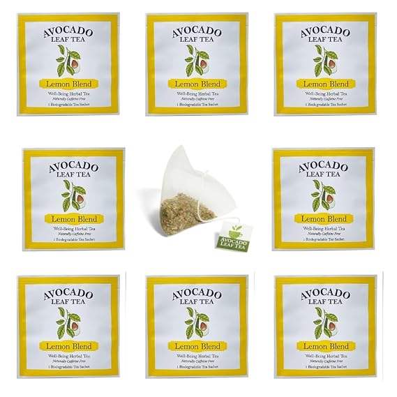 Avocado Leaf Tea Lemon Blend | 8-Pack Single Serve Sachets | Caffeine-Free Herbal | Plastic-Free | Fruity Citrus | Vegan, Kosher, Made in USA