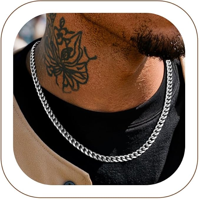 ChainsHouse Mens Cuban Link Chain Necklace Stainless Steel Miami Cuban Silver/Black/14K Gold Plated Hip Hop Jewelry 6/9/12MM Width 18"-30" Length with Gift Box