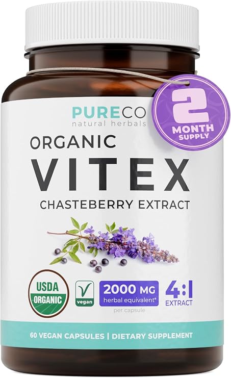 Organic Vitex Chasteberry Supplement for Women - High Strength Chaste Tree Berry Extract Supports Hormone Balance for Women from PMS to Menopause - Filler Free Vegan & Non-GMO (2 Month Supply)