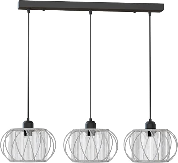 DC VOLTAGE 3 Light Ceiling Pendant Light White 18cm Glass Shade E27 Adjustable Cable Modern Kitchen Island Hanging Lamp Dining Room Bar Industrial Lighting Fitting UK [Energy Class A]
