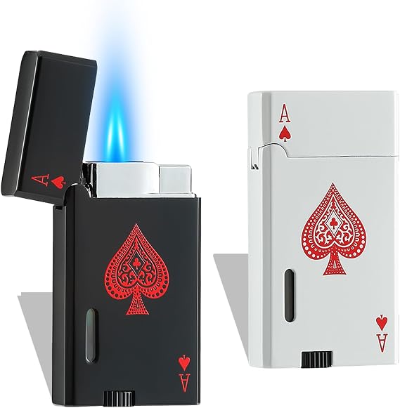 Ace Classic Butane Torch Lighter, Refillable Card Lighter with Double Jet Flame and Visible Window, Ideal Gift for Men and Women, Without Butane(Black+White)