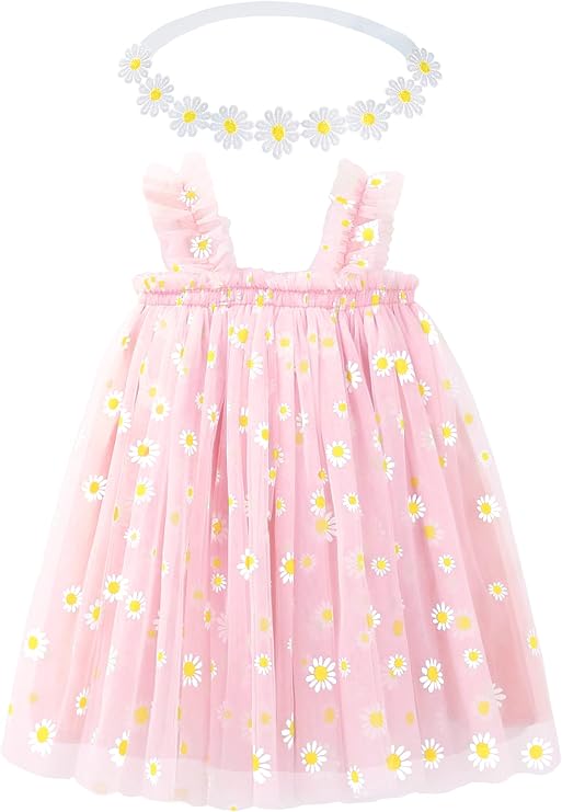 BGFKS Baby Girls Toddler Daisy Tutu Dress,Princess Party Dress with Soft Daisy Flower Headband.
