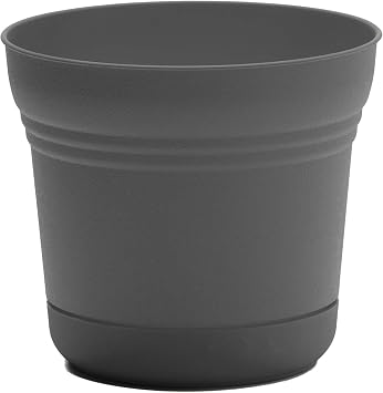 Bloem Saturn Round Planter with Saucer Tray: 12" - Charcoal - Durable Plastic Pot, Matte Finish, Removable Saucer, for Indoor & Outdoor Use, Gardening, 3 Gallon Capacity