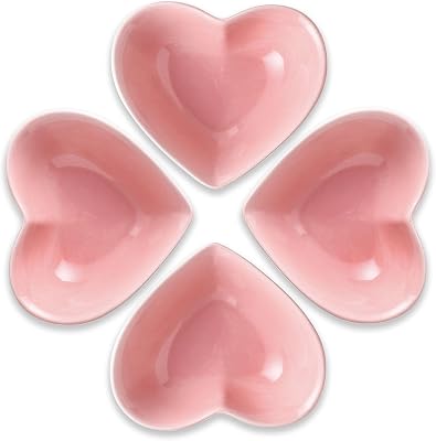 4pcs Porcelain Heart Shaped Bowl,Cereal Bowls Salad Bowl Fruit Bowl for Serving Dishwasher & Microwave Safe for Soup,Breakfast, Oatmeal, Rice, Pasta, Salad Pink
