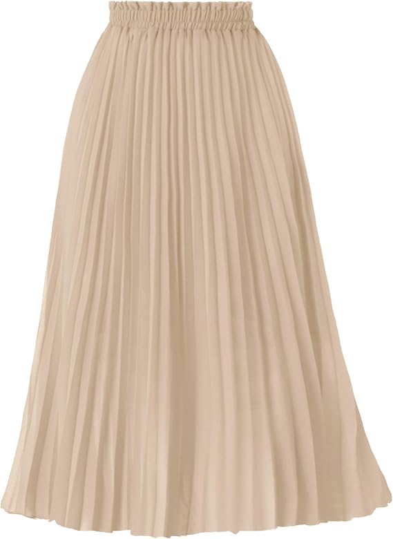 GOOBGS Women's Pleated A-Line High Waist Flowy Midi Skirt