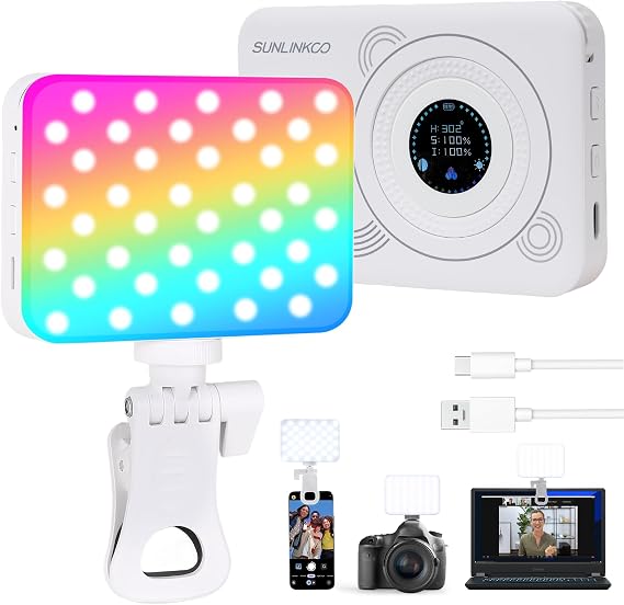 Portable RGB Video Light, 100 LED Rechargeable Camera Light, 360 Full Color Photography Lighting, 2700-7500K CRI 95+, 13 Light Modes for Phone, DSLR Video Recording, Vlog, Live Streaming