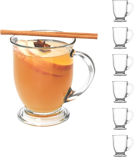 Anchor Hocking Cafe Glass Coffee Mugs, 16 oz, Set of 6
