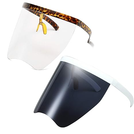 Futuristic Oversize Shield Visor Sunglasses Flat Top Mirrored Lens 170mm Sand Glasses Frame Anti-fog Clear Sunglasses 2pcs-leopard&white gray