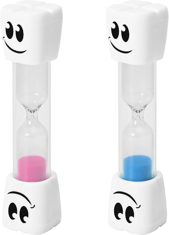 2 Minute Toothbrush Timer for Kids - Set of 2 Small Blue and Pink Smiley Face Sand Timer