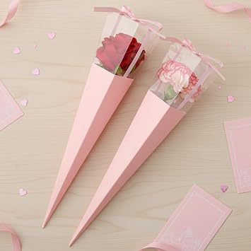 Qkansiw 100 Pcs Luxury Flower Wrapping Bags, Pink Rose Gift Sleeves for Florist Bouquets, Valentines Day, Wedding, Birthday and Romantic Floral Arrangements