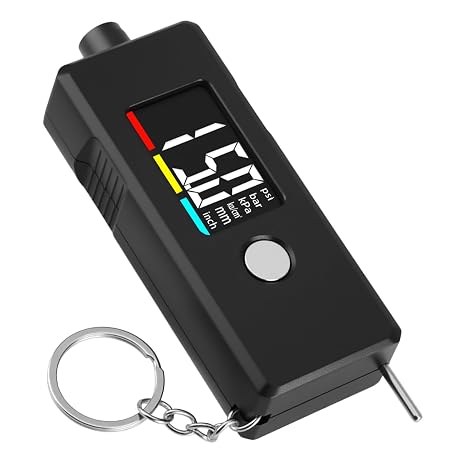 2in1 Digital Tyre Pressure Gauge Tyre Tread Depth Gauge UK Accurate Checker | with Large Backlight LCD Display & Key Ring for Car Truck Bike Motorcycle Van up to 120 PSI & 15mm Easy to Use Black