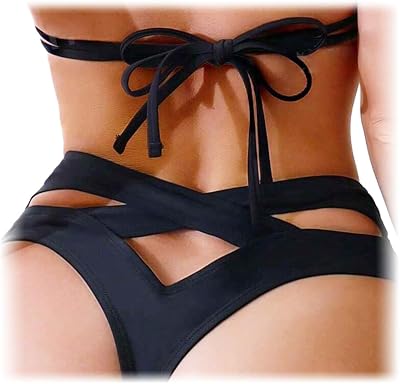 Womens Bikini Bottom Cheeky Swimsuit Criss Cross Cut Out Back Bathing Suit Bottoms