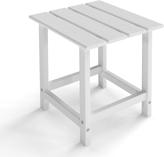 Kromax Outdoor Side Table, Small Outdoor Table, White | Adirondack Square Outdoor Patio Table, Easy Maintenance & Weather Resistant, HDPE End Tables for Backyard, Pool, Patio, Porch