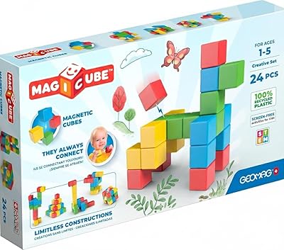 Geomag Magicube 24pcs Magnetic Blocks - Magnetic Building Blocks for Toddlers 1-3, Montessori Toys for 1 Year Old, Autism Sensory Product, Magnets for Kids