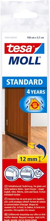 tesamoll Self Adhesive Draught/Draft Excluder Door Brush Seal for Standard Floors - Brown