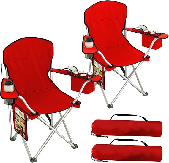 Folding Portable Camping Chair with Cooler, Cup Holder & Storage Pocket