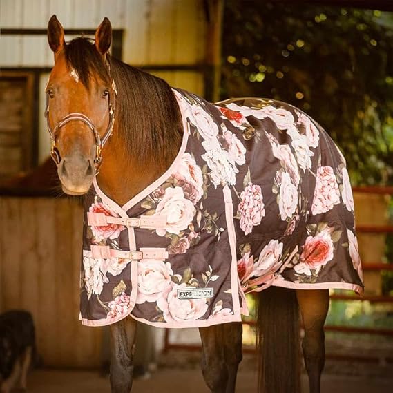 Jeffers Expression 1200 Denier Standard Neck Turnout Blanket, Rose Garden, 72" - Waterproof, Breathable Horse Blanket with 240g Polyfill, Ideal Protection for Winter, Medium Weight