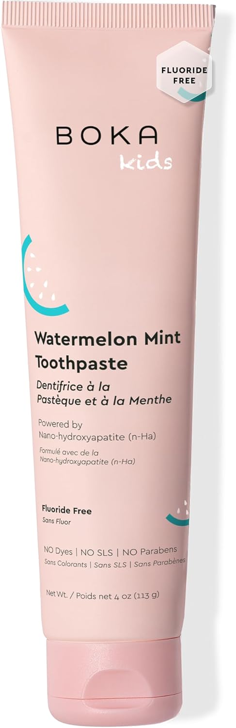 Boka Fluoride Free Nano Hydroxyapatite Toothpaste - Training Toothpaste - Appropriate for Sensitive Teeth - No Sulfate &amp; Parabens - Natural Flavors &amp; Vegan - Watermelon Mint 113g 1pk