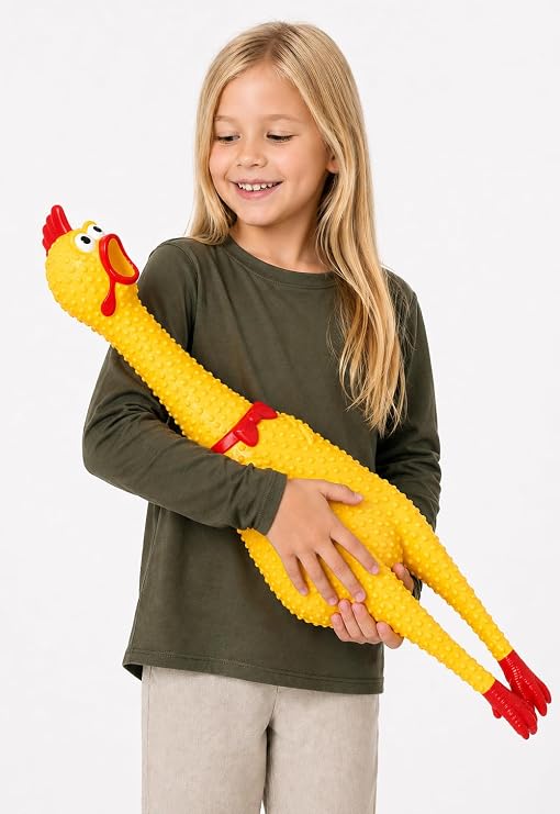 Crazy Huge Rubber Chicken - 29 Inch Giant Screaming Noise Makers for Parties, Pranks, Practical Jokes - Squeaks Up to 45 Seconds - Squawking Novelty Gag Gift (Random Color)