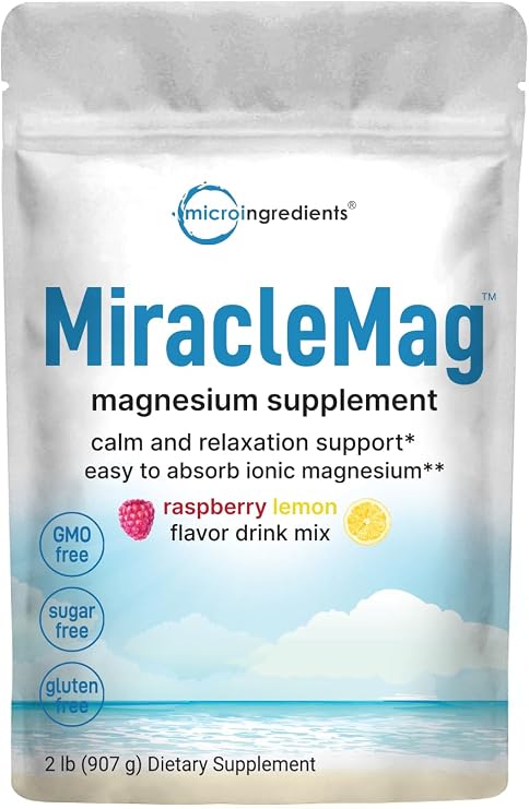 Micro Ingredients MiracleMag Calm Magnesium Powder, 2lbs | Magnesium Citrate Powder | Sweet Raspberry Lemon Flavored | Easily Absorbed Ionic Form | Non-GMO, Vegan, Sugar Free