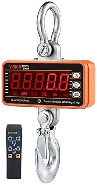 VisionTechShop Digital Crane Scale, DCS-ER 500lb 200kg Heavy Duty Compact Hanging Scale LED Display for Home Farm Factory