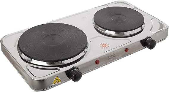 Kitchen Perfected 2000w Double Hotplate / Cast Iron Hotplate / Variable Heat Setting / Overhead Protection / Corrosion Resistant / Non-slip Rubber Feet / Easy Clean Finish / E4203SS / Stainless Steel