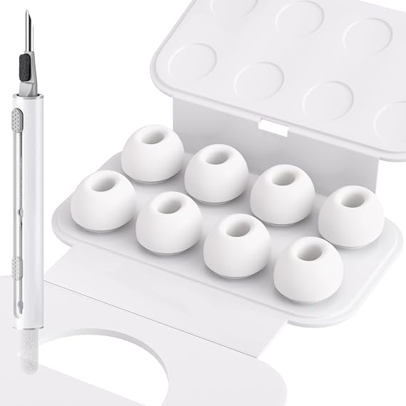 4 Pairs Replacement Ear Tips for AirPods Pro 2nd/1st (Medium) | with Noise Reduction Hole & Cleaning Kit, Non-Slip Soft Silicone Airpods Pro Replacement Ear Tips with Portable Storage Box