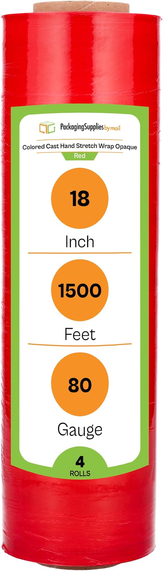 PSBM Dark Red Stretch Wrap, 4 Rolls 18 Inch x 1500 Feet 80 Gauge Heavy Duty Plastic Wrap Industrial Strength Shrink Film for Moving, Packing & Shipping