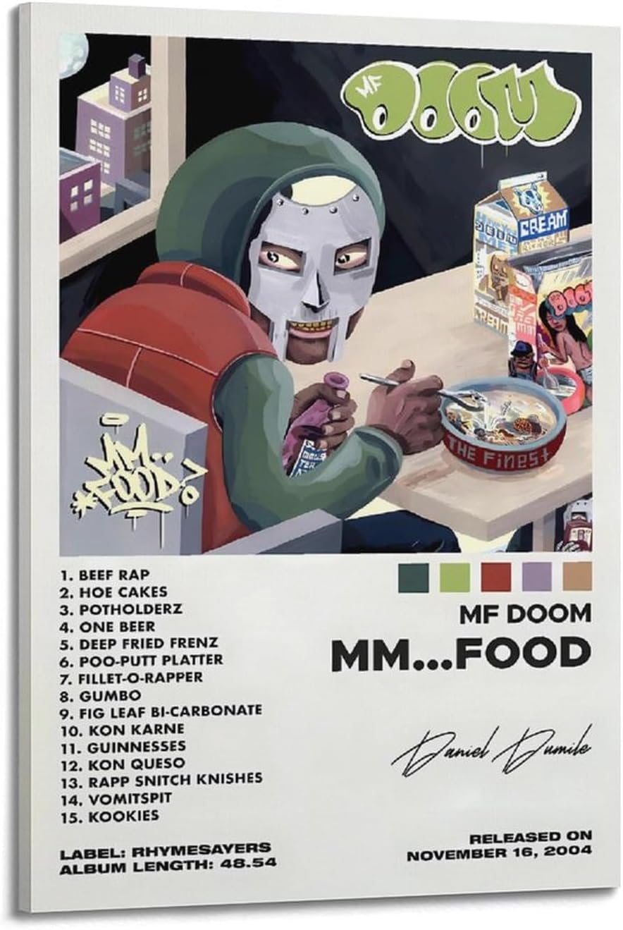 MF Doom Mm..Food Poster Canvas Album Posters Cover Film Music Movie Posters Prints Picture Wall Art Home Living Room Bedroom Decoration Painting 08x12inch20x30cm Frame-style
