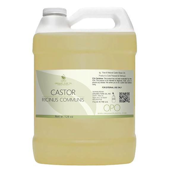 Castor Oil - Pure Refined Natural Cold Pressed Vegan Non GMO Bulk 128 oz - 1 Gallon - Bulk Wholesale Castor Oil for Hair Nails Eyelashes Eyebrows Beard Mustache - Organic Pure Oil