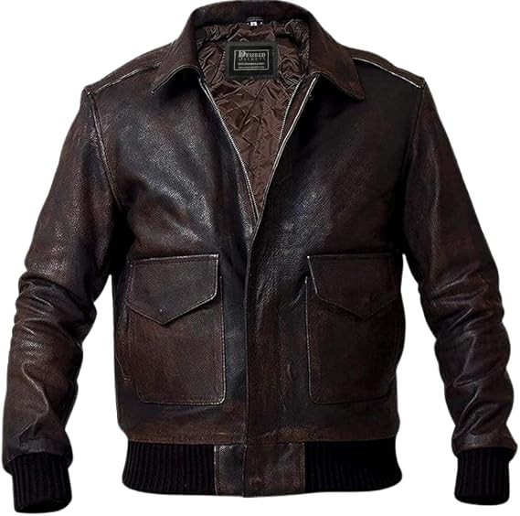 Mens G-1 Fur Collar US Navy Flight Distressed Brown Aviator Genuine Leather Jacket